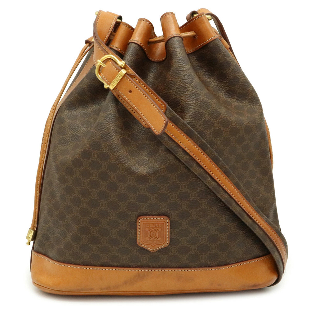 Celine Macadam drawstring bag shoulder Hobo leather dark brown